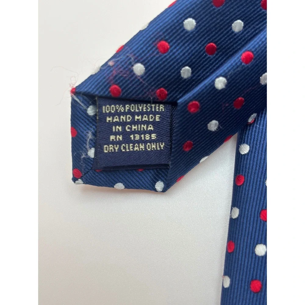 US Polo Assn Mens Navy Blue Red White Polka Dot Necktie Handmade Polyester